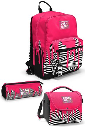 Pembe Siyah Beyaz Desenli 3 lü Okul Çanta Seti SET0123678