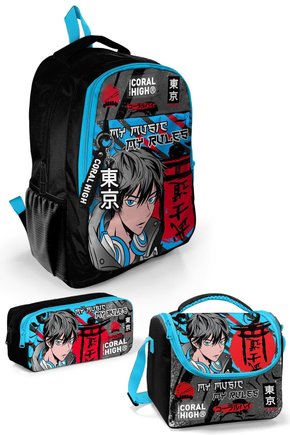 Kids Siyah Mavi Anime Desenli 3’lü Okul Çanta Seti SET0123666