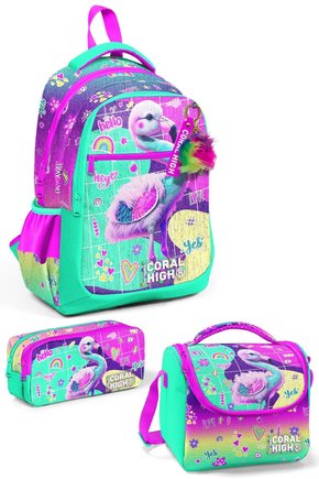 Kids Pembe Su Yeşili Flamingo Desenli 3’lü Okul Çanta Seti SET0123647