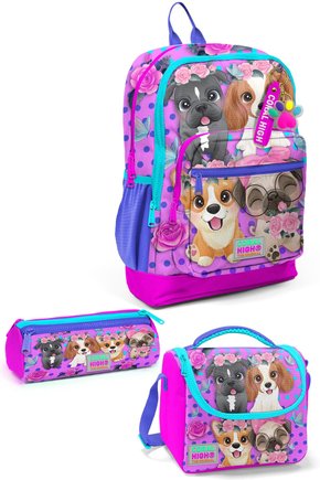 Kids Pembe Köpek Desenli 3LÜ Okul Çantası SETİ