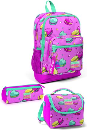 Kids Açık Pembe Su Yeşili Makaron Desenli 3’lü Okul Çanta Seti SET0123462