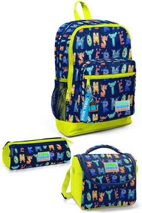 Kids Lacivert Neon Sarı Monster Desenli 3’lü Okul Çanta Seti SET0123726