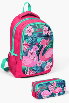 Kids Neon Mercan Su Yeşili Flamingo Desenli 2li Okul Çanta Seti SET0214377