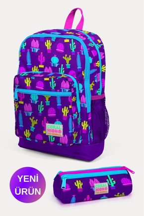 Kids Mor Pembe Kaktüs Desenli 2li Okul Çanta Seti GOSET0223108