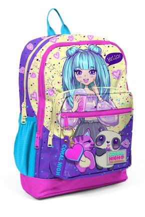 Kids Mor Pembe Anime Kız Desenli Dört Bölmeli Okul Sırt Çantası 23735
