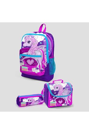 Kids Mor Pembe Unicorn Desenli Dört Bölmeli Okul Sırt Çantası,thermo Beslenme Çantası Ve