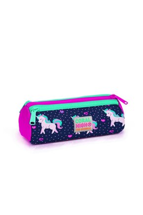 Kids Lacivert Pembe Unicorn Desenli Üç Bölmeli Kalem Çantası 22310