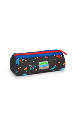 Kids Koyu Gri Kırmızı Uzay Desenli Üç Bölmeli Kalem Çantası 22319