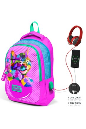 Kids Pembe Simli Kedi Desenli Üç Bölmeli Usbli Okul Sırt Çantası 24301