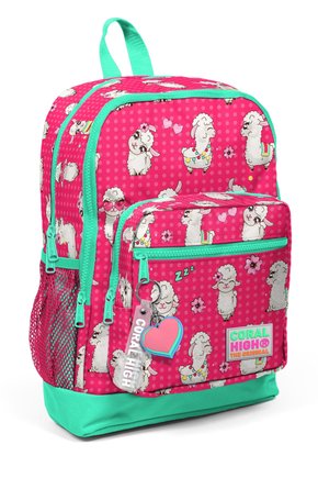 Kids Neon Mercan Su Yeşili Alpaka Desenli Dört Bölmeli Okul Sırt Çantası 23466