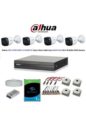 2mp 4 Kameralı Dış Ortam Dahili Sesli Full Kamera Seti 1tb Disk Hac-hfw1200c-a-0360b
