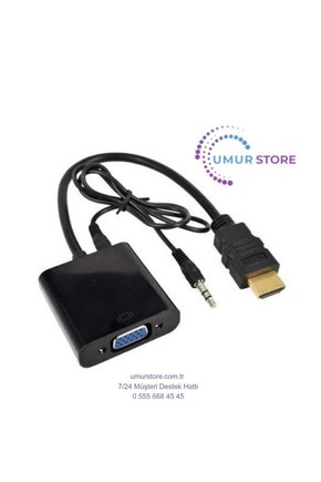 HDMI To VGA Ses Çıkışlı Kablo Çevirici Dönüştürücü Adaptör Siyah