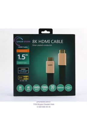 8k 27G Bps Ultra Hd 3D Ethernet Gold HDMI Kablo 1,5 mt