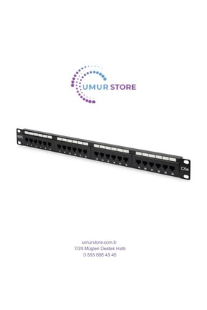 19 Inch 24 Port Cat-5E UTP Patch Panel, 50 μ (Mikron), Altın Kontak, Zırhsız