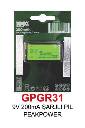 9V 200mA ŞARJLI PİL PEAKPOWER