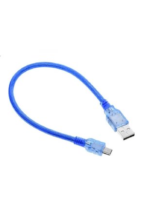 Mini USB Type-B 30 cm Veri ve Şarj Kablosu Şeffaf Mavi Arduino Nano Uyumlu