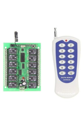 12V 433 MHz 12 Kanal Kablosuz RF Röle Modülü ve Uzaktan Kumanda Seti