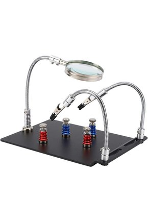 Manyetik Tabanlı Büyüteçli Lehimleme Üçüncü El PCB Devre Tutucu Havya Standı Esnek Kollu