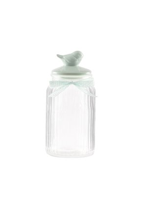 Kuşlu Kavanoz Silindir - Mint Yeşili - 1300 ml