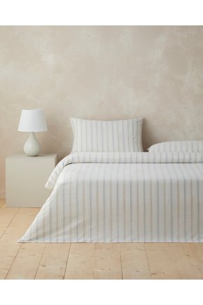 Glint Stripes İpliği Boyalı Çift Kişilik Çarşaflı Nevresim Takımı 200x220 cm Bej-Gri