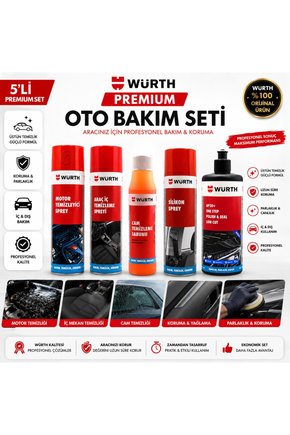 Premium Oto Bakım Seti 5li - Motor Temizleyici, Araç İçi Temizleyici, Silikon Sprey, Cam Sabunu ve AP30 Mumlu Cila