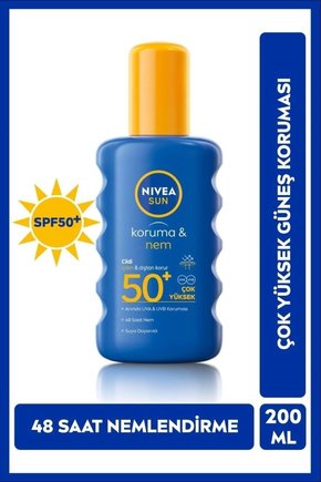 Sun SPF 50+ Koruma & 48 Saat Nemlendirme Güneş Kremi 200 ml Sprey,Çok Yüksek Güneş Koruyucu