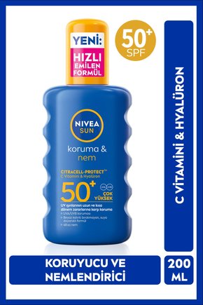 SUN SPF50+ Yüksek Güneş Koruyucu ve Nemlendirici Sprey 200ml, Suya Dayanıklı, Yeni Nesil UV Filtresi