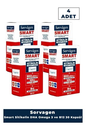 Smart 30 Kapsül ( Sitikolin Dha Omega 3 ve B12 Içeren Takviye Edici Gıda ) x 4 Adet