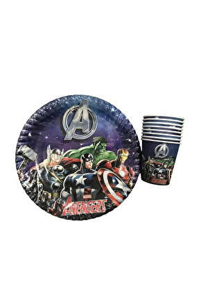 Avengers Kağıt Tabak Bardak Set 8 Adet Avengers Konsept Doğum Günü Parti Malzemeleri