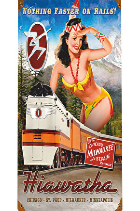 tren ve pin up kızı mini retro ahşap poster