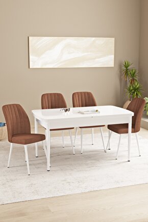 Floryn Mdf Beyaz Açılabilir 80x132 Cm 4 Sandalyeli Mutfak Masası Takımı