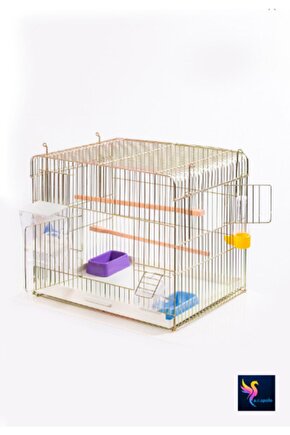 Papağan Ve Muhabbet Kuşu Üretim Kafesi Ful Set 45*35*40 Izgaralı Tavalı