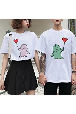 Oversize Unisex Baskılı Sevgili Kombini Tshirt