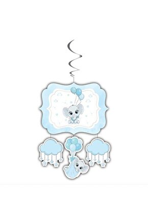 Mavi Fil Temalı Asmalı Tavan Sarkıt Süs Baby Shower