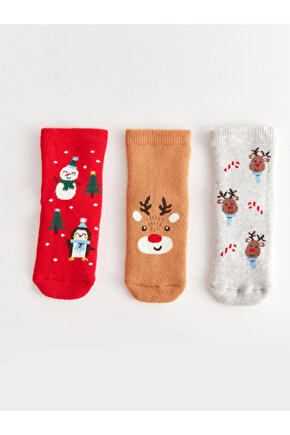 Yılbaşı Temalı Erkek Bebek Soket Çorap 3lü Noel Yılbaşı Çorapları