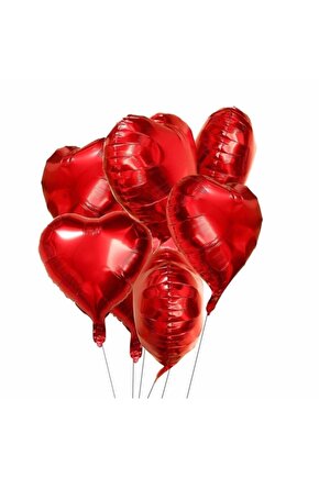 Kırmızı Kalp Folyo Balon Set Kalpli Balon 45 Cm 10 Adet