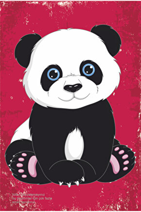 sevimli panda estetik devar dekorasyon tablo retro ahşap poster