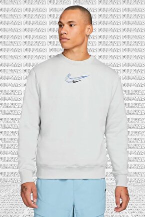 Sportswear 3D Swoosh Graphic Fleece Crew Sweatshirt Polarlı Sweatshirt Gri