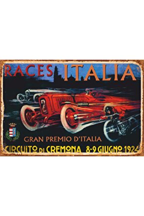 Klasik Arabalar Italya Yarışı Retro Ahşap Poster