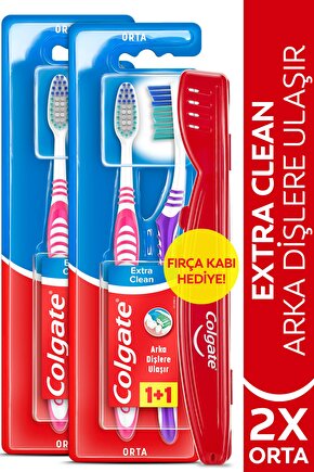 Extra Clean Orta Diş Fırçası 1+1 x 2 Adet + Diş Fırçası Kabı Hediye