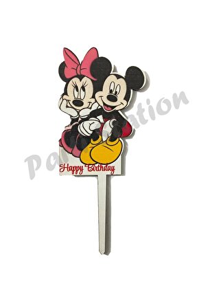 Pasta Üstü Ahşap Mickey Mouse Büyük Kürdan Süs 12 cm Minnie Mouse Konsept Doğum Günü Parti Malzemesi