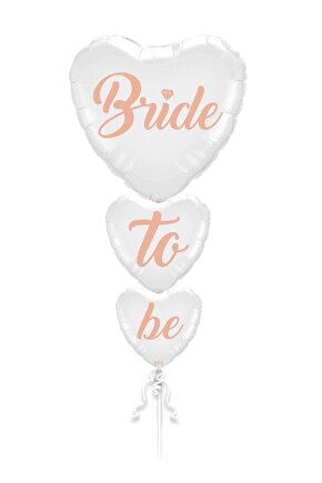 Bride To Be 3lü Folyo Balon Seti Kırık Beyaz Üstüne Rose Gold Renk Birleşik Kalpler