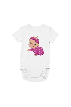 Kız Bebek Beyaz Emekleyen Pembe Giysili Bebek Zıbın