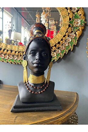 Dekoratif Afrikalı Küpeli Kadın Büst