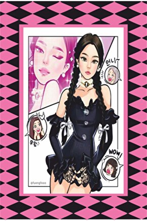 K-pop Black Pink Çerçeve Görünümlü Retro Ahşap Poster-8