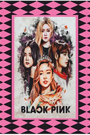 K-pop Black Pink Çerçeve Görünümlü Retro Ahşap Poster-13