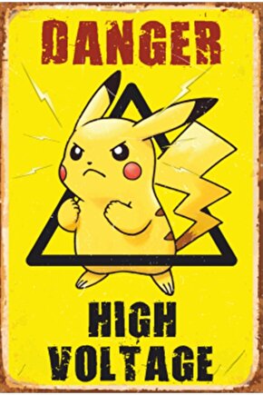 Danger Yüksek Voltaj Pikachu Retro Ahşap Poster