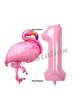Flamingo Balon 1 Yaş Doğum Günü Balon Set Flamingo Konsept Balon ve Pembe Rakam Balon Doğum Günü Set