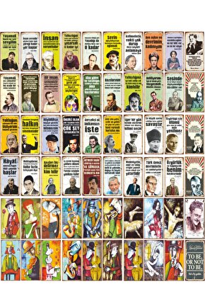 Edebiyat Ve Sanat Temalı 60 Adet Mini Retro Ahşap Poster Seti
