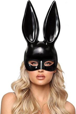 Siyah Renk Ekstra Lüks Uzun Kulaklı Tavşan Maskesi 35x16 cm